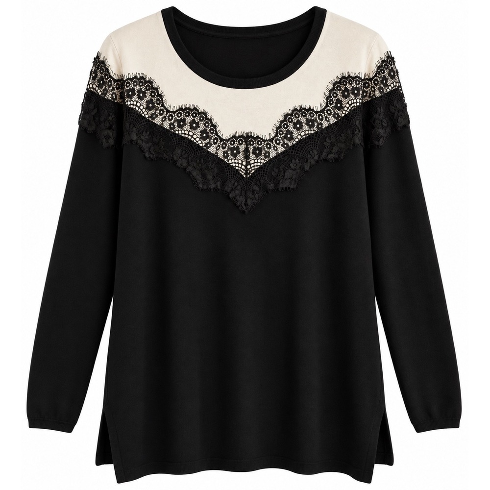 Lane Bryant black & ivory lace-detail sweater, size 14/16 XL, new without tags.